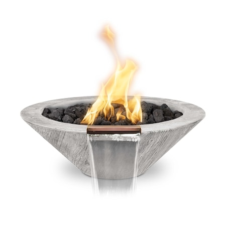 The Outdoor Plus 32 Round Cazo Fire, Water Bowl, Wood Grain GFRC Concrete, Ivory, Match Lit w/Flame Sense, Liquid Propane OPT-32RWGFWFSML-IVY-LP